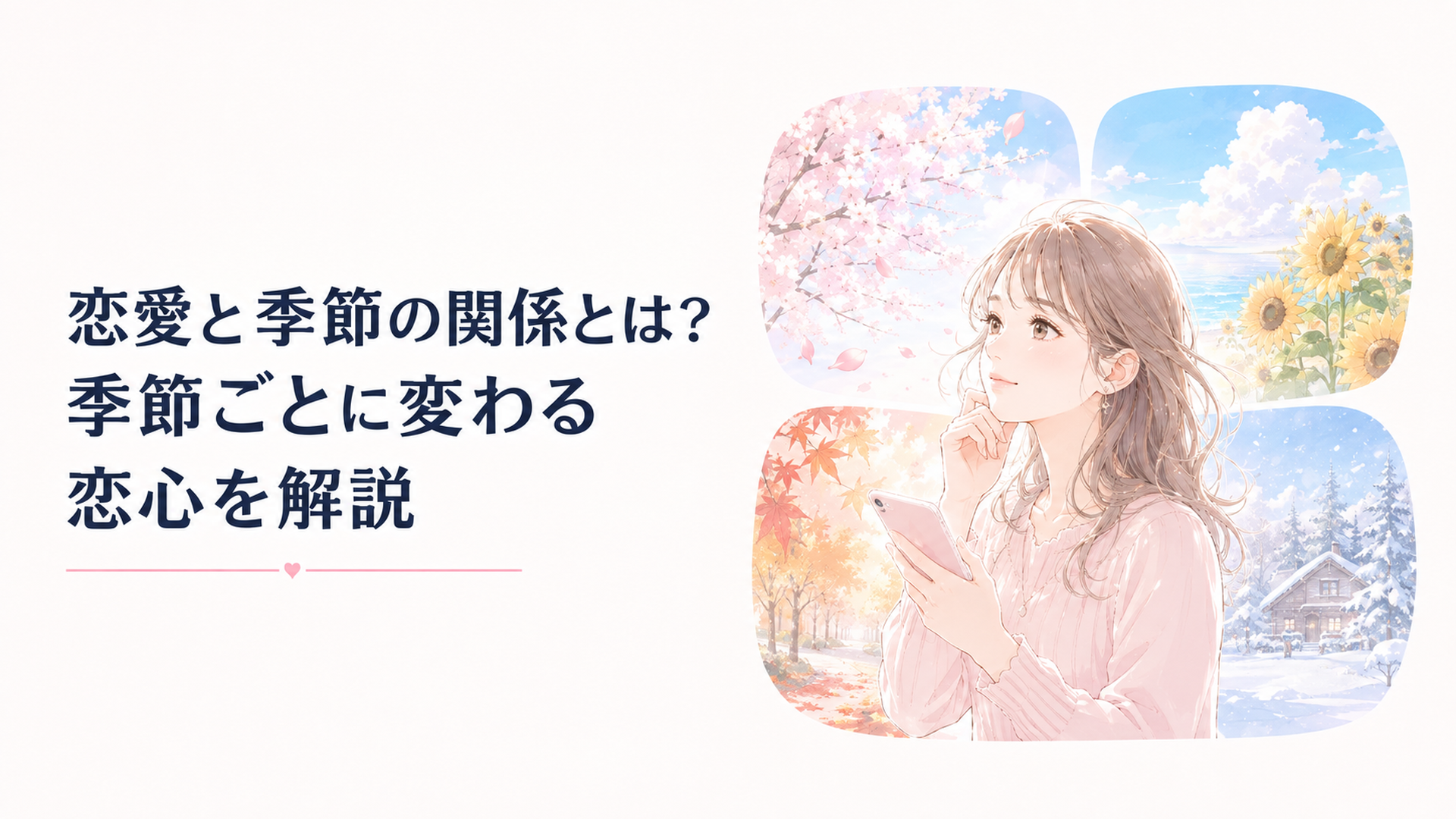 春夏秋冬それぞれの季節を背景に恋愛したい気持ちについて考える女性